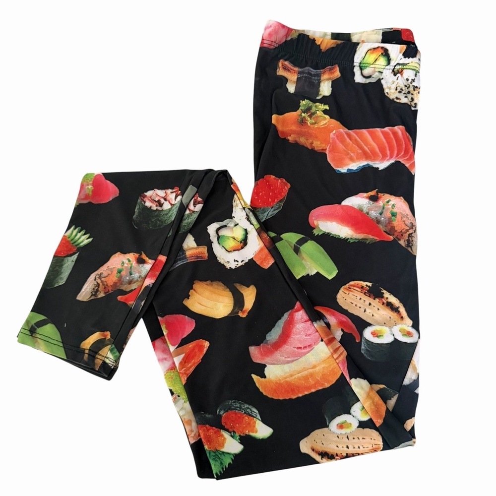 See You Monday Sashimi Sushi Leggings Sz S Funky Kitschy Core Quirky Foodie Fun